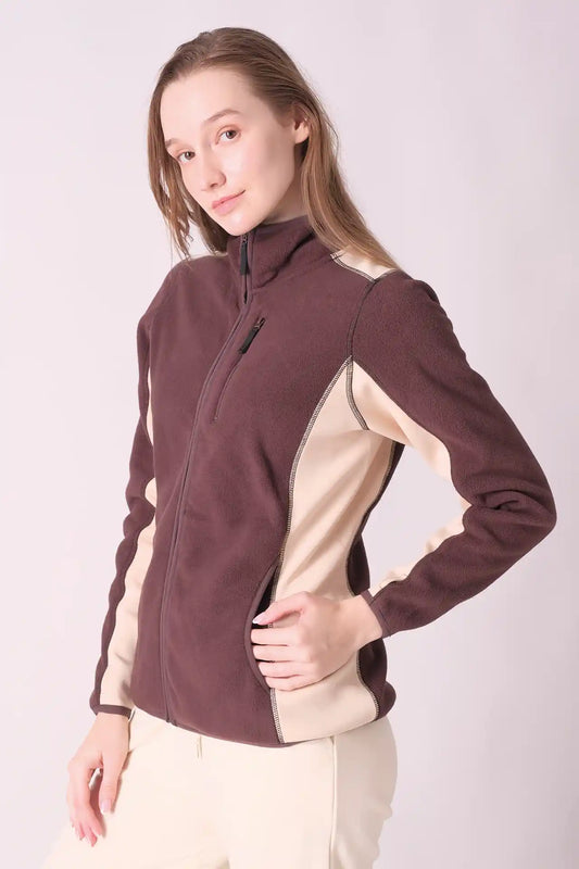 SPWO0046 - Women's Dual Fabric Side Panel Fleece Jacket - Brown