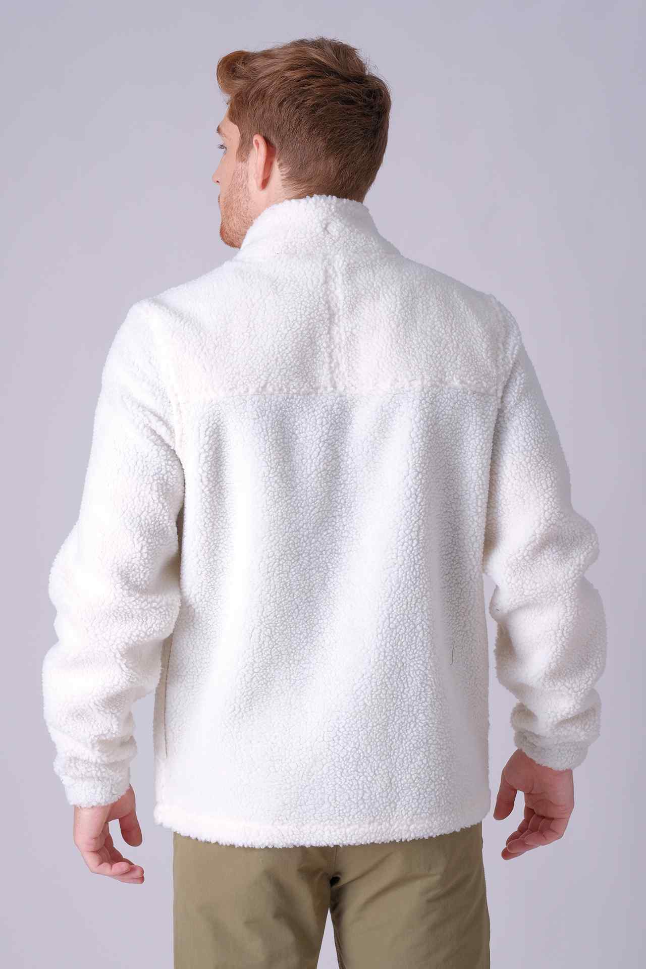 SPO0072 - Sustainable Boa Fleece Patched Pocket Zip Up Jacket - White