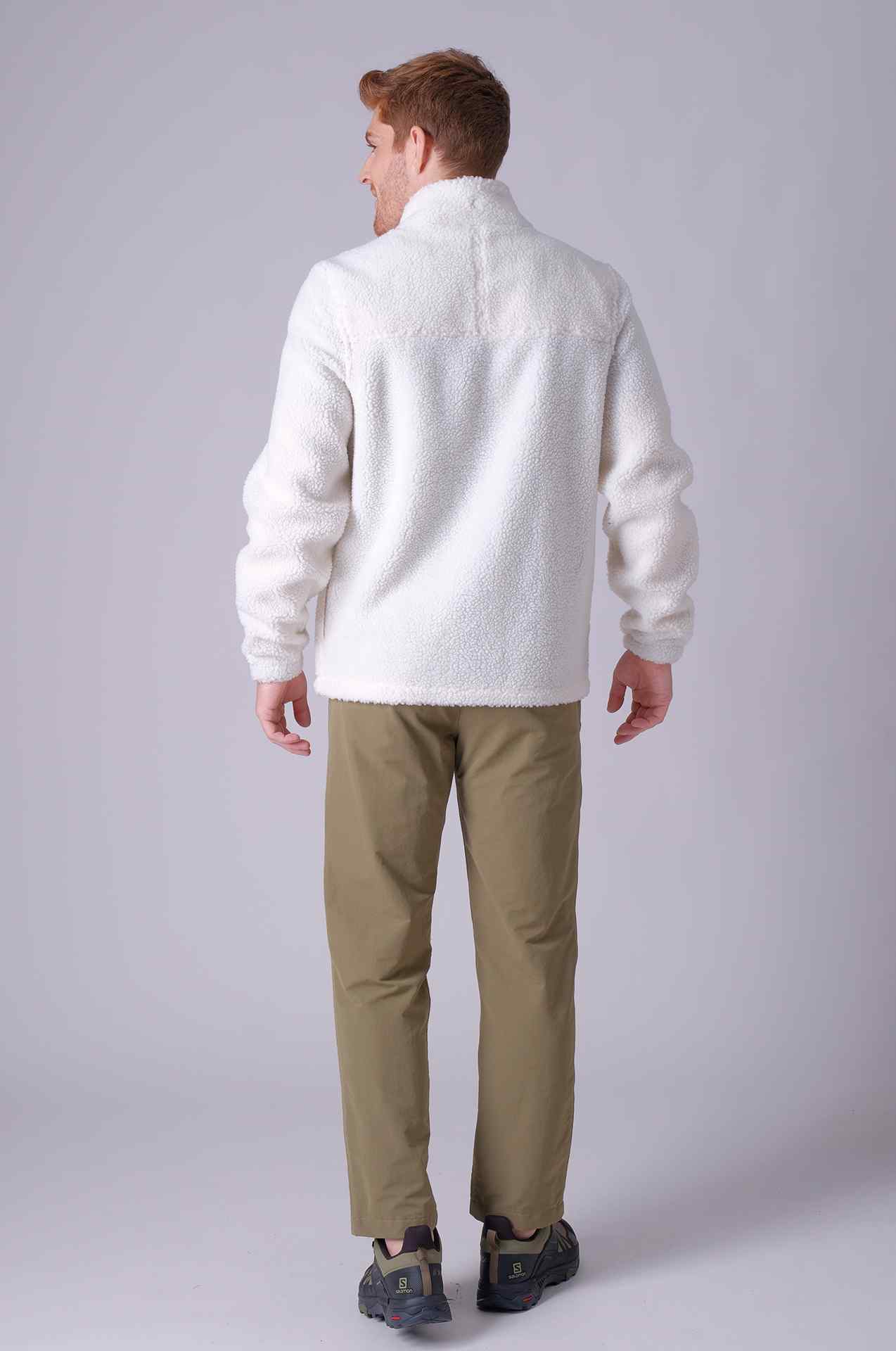 SPO0072 - Sustainable Boa Fleece Patched Pocket Zip Up Jacket - White