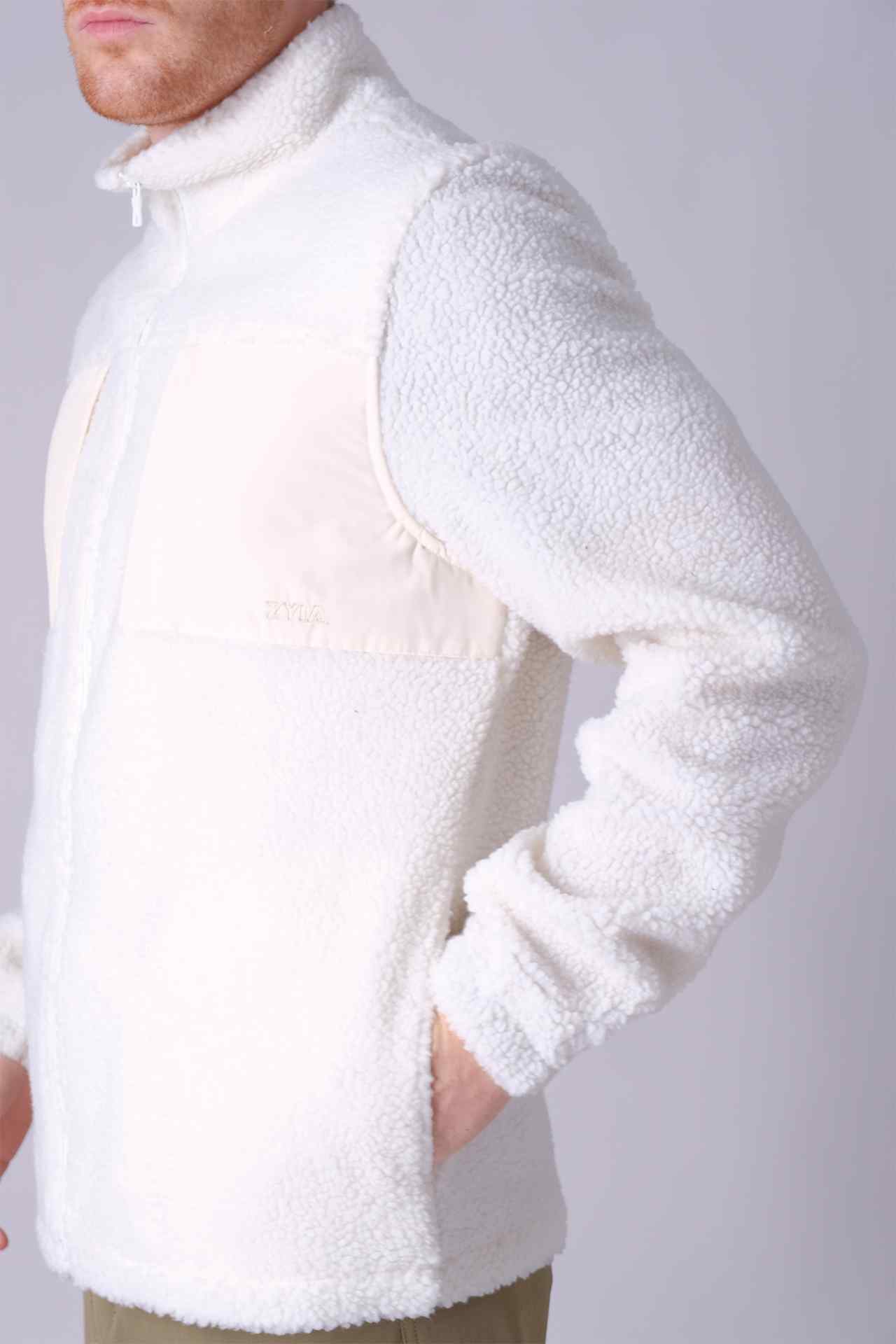 SPO0072 - Sustainable Boa Fleece Patched Pocket Zip Up Jacket - White