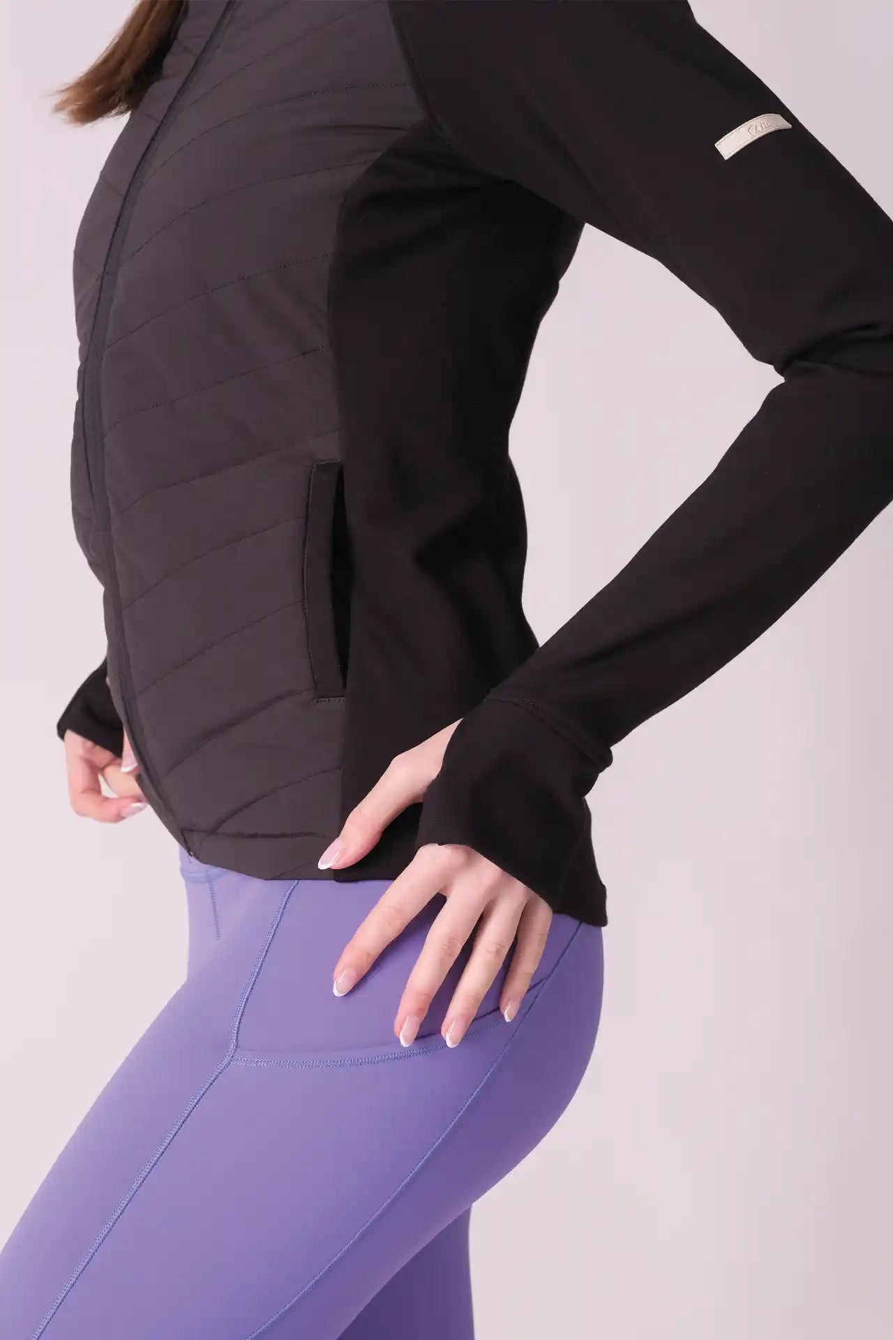 SPWO0077 - Women's Hooded Diagonal Quilted Jacket  - Black