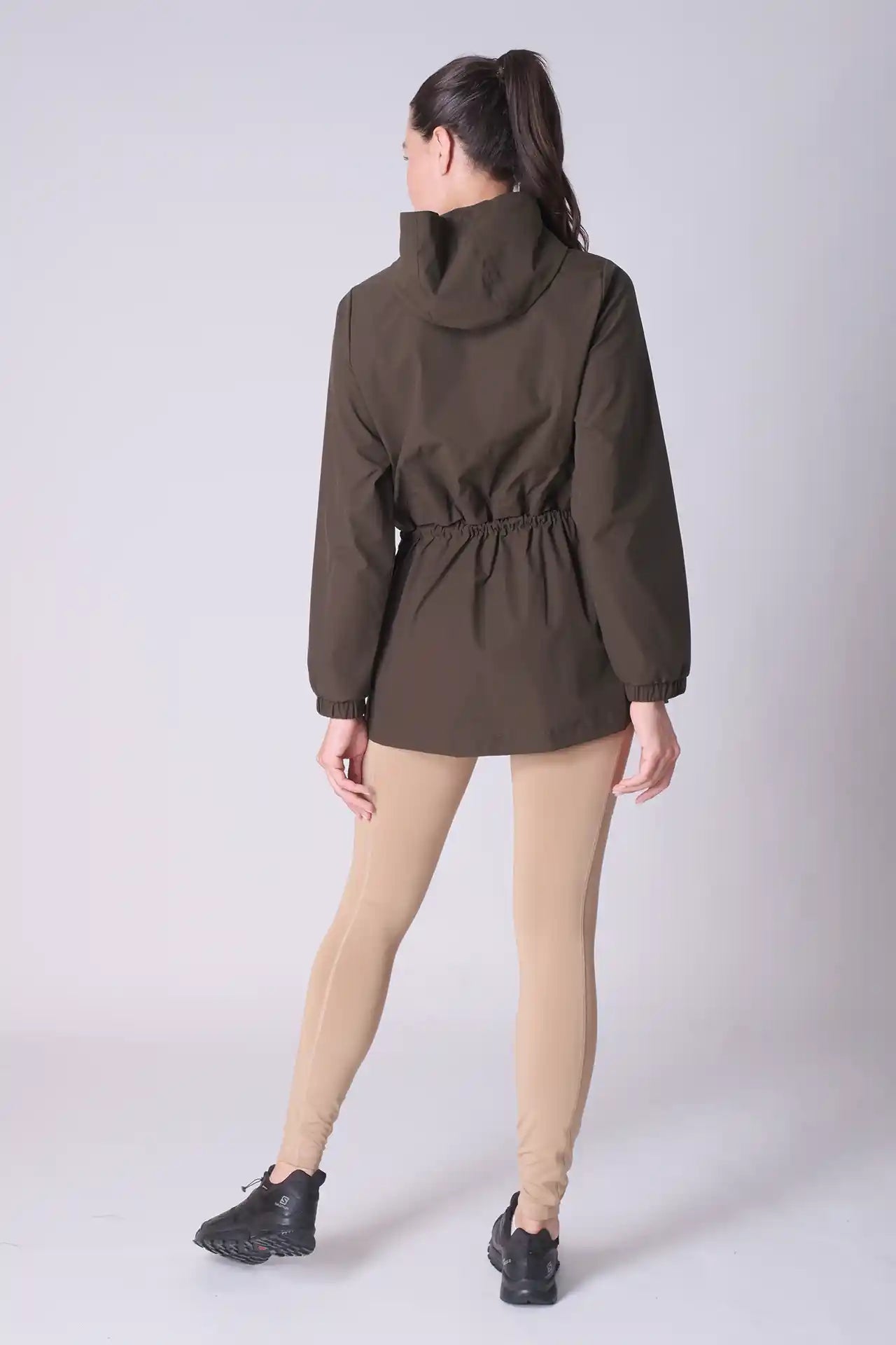 SPWO0087 - Women's Lightweight Water Resistant Tied Waist Windbreaker Long Jacket - Dark Army