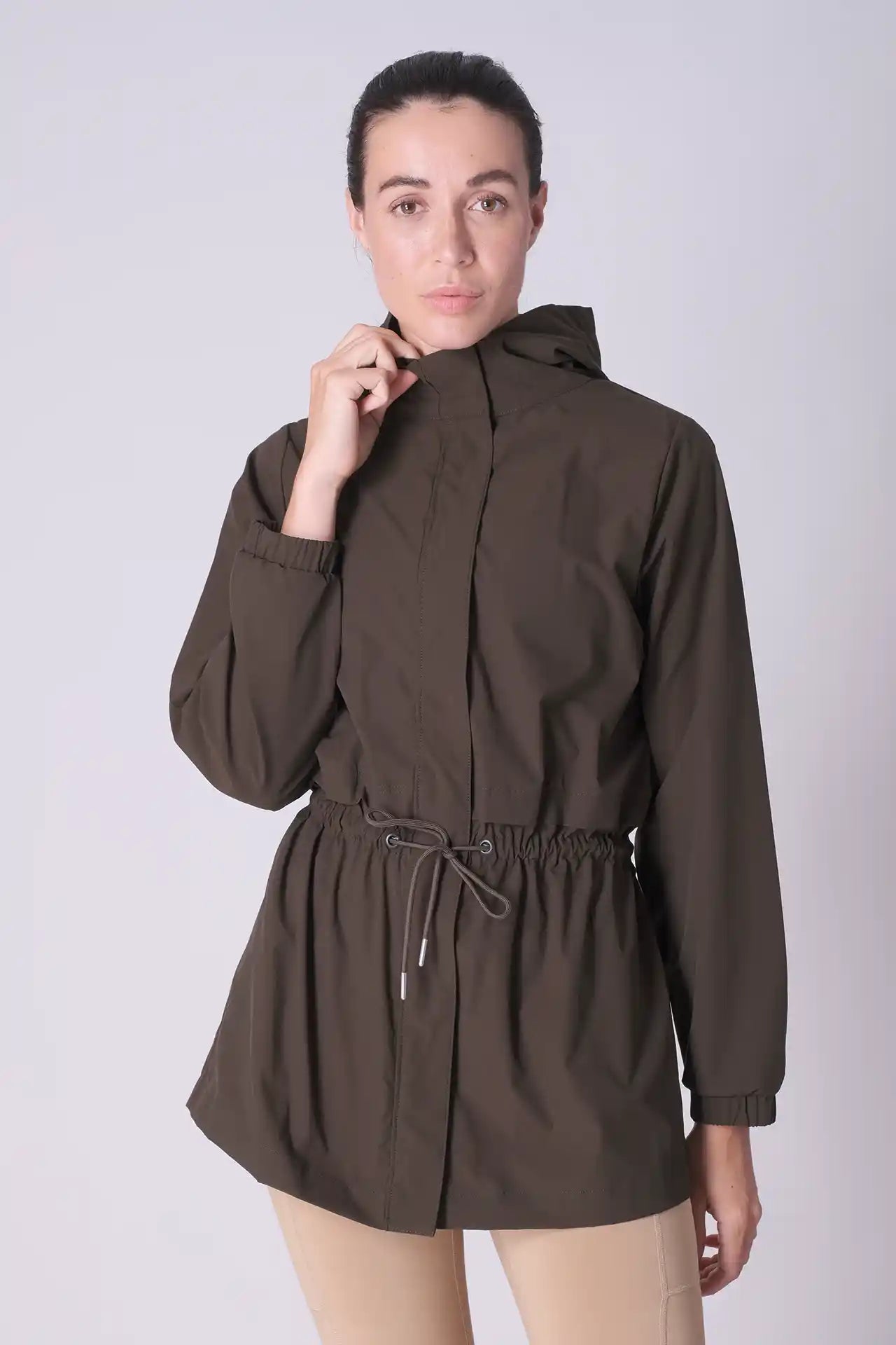 SPWO0087 - Women's Lightweight Water Resistant Tied Waist Windbreaker Long Jacket - Dark Army