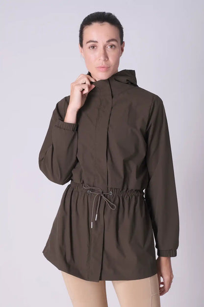 SPWO0087 - Women's Lightweight Water Resistant Tied Waist Windbreaker Long Jacket - Dark Army