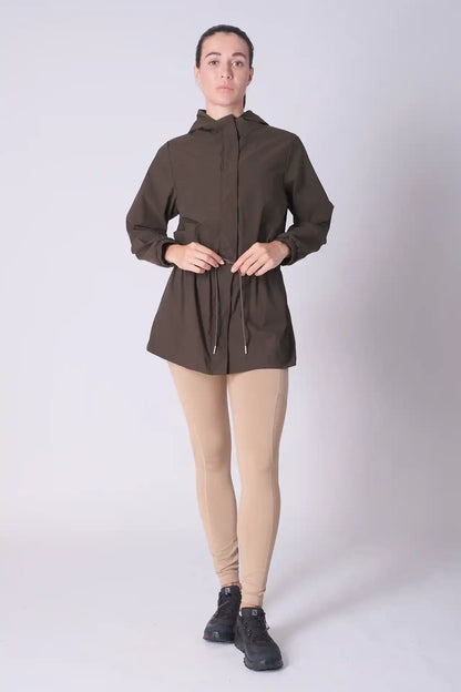 SPWO0087 - Women's Lightweight Water Resistant Tied Waist Windbreaker Long Jacket - Dark Army