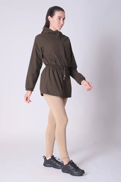 SPWO0087 - Women's Lightweight Water Resistant Tied Waist Windbreaker Long Jacket - Dark Army