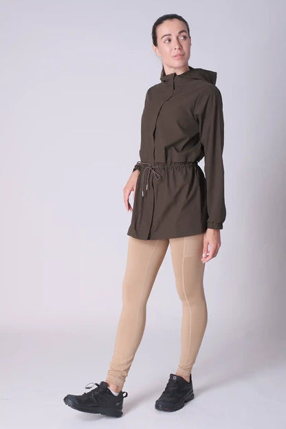 SPWO0087 - Women's Lightweight Water Resistant Tied Waist Windbreaker Long Jacket - Dark Army