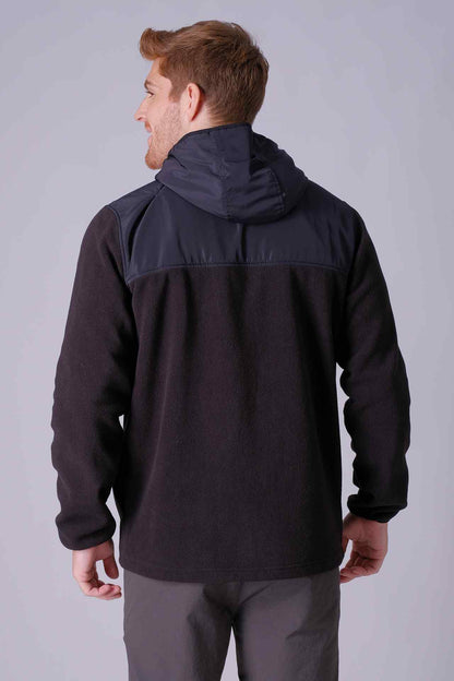 SPO0113 - Sustainable Micro Fleece Zip Up Outdoor Hooded Jacket - Black