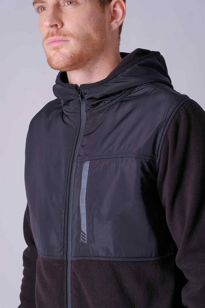 SPO0113 - Sustainable Micro Fleece Zip Up Outdoor Hooded Jacket - Black