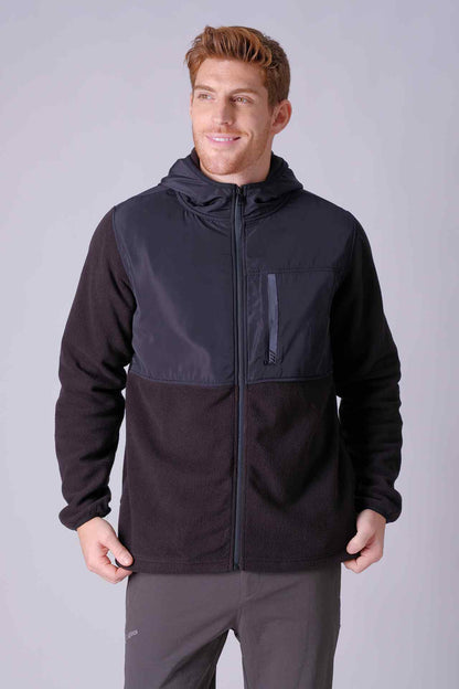 SPO0113 - Sustainable Micro Fleece Zip Up Outdoor Hooded Jacket - Black