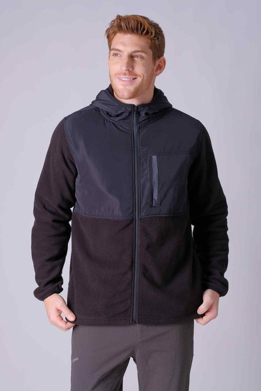SPO0113 - Sustainable Micro Fleece Zip Up Outdoor Hooded Jacket - Black