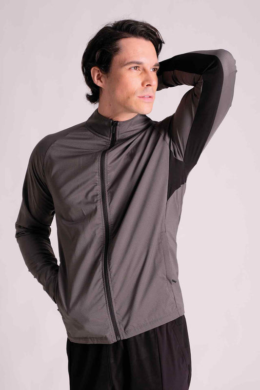 SPO0114 - Lightweight Stretch Ripstop Zip Up Windbreaker Jacket - Dark Grey