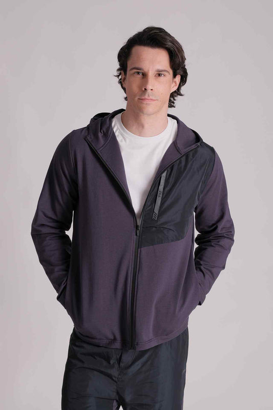 SPO0115 - Stretch French Terry Functional Zip-up Hooded Active Jacket - Navy