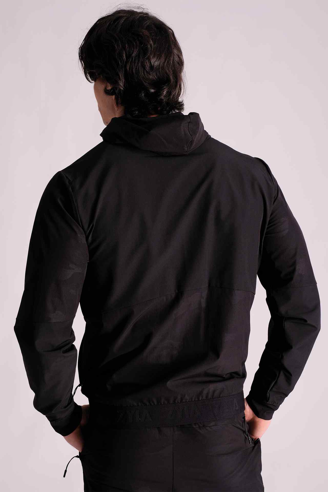 SPO0116 - Water Resistant Brand Elastic Camo Jacquard Active Jacket - Camo Black