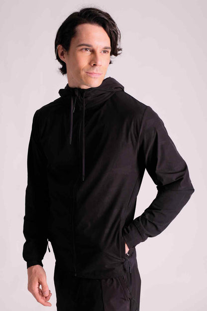 SPO0116 - Water Resistant Brand Elastic Camo Jacquard Active Jacket - Camo Black