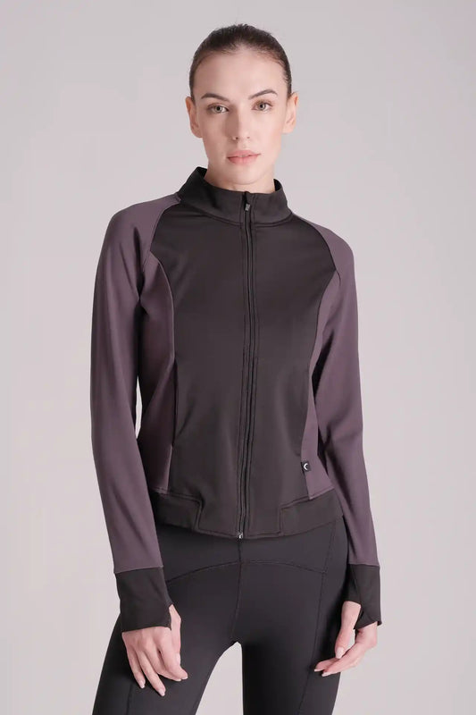 SPWO0120 - Women's Color Blocking Full Zip Running Jacket - Black