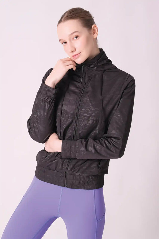 SPWO0123 - Women's Running Windbreaker Hooded Jacket - Black
