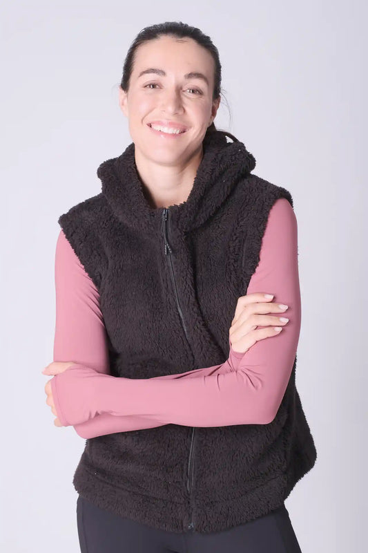 SPWO0124 - Women's Sherpa Fleece Hooded Vest - Black