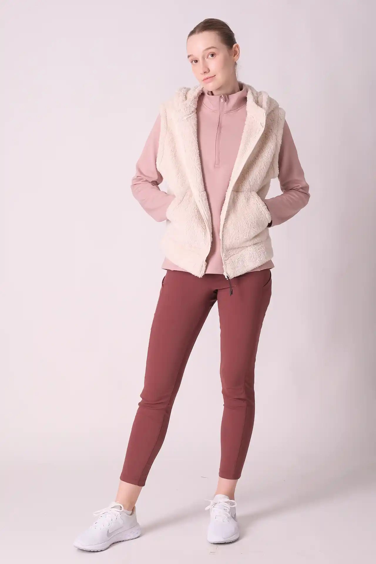 SPWO0124 - Women's Sherpa Fleece Hooded Vest - Cream