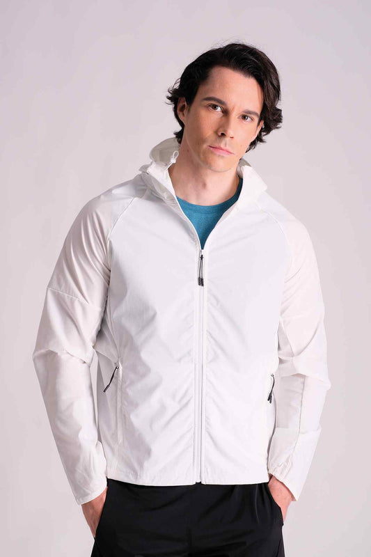 SPO0130 - Windproof Full Zip Hooded SoftShell Running Jacket - White