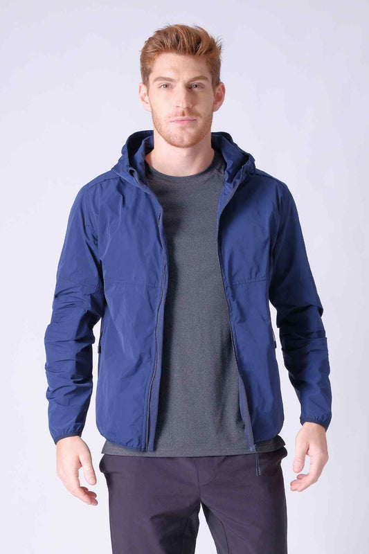 SPO0132 - Water Resistant Run Easy Hooded Windbreaker - Navy