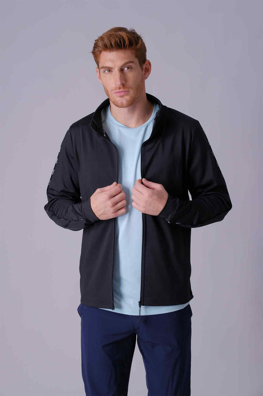 SPO0137 - Insulated 4-Way Stretch Interlock Mock Neck Pipping Performance Jacket - Black