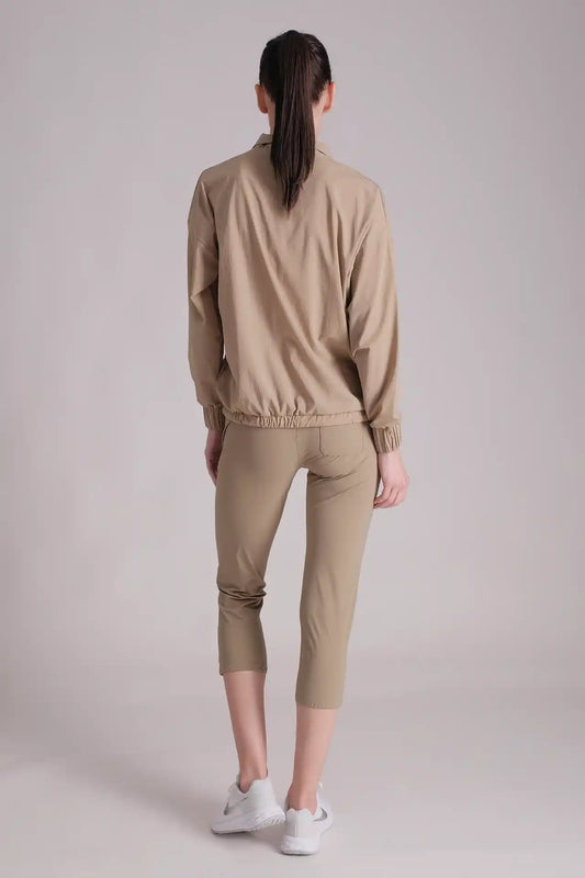 SPWO0155 - Women's Half-Zip Windbreaker Pull-on Jacket - Tan