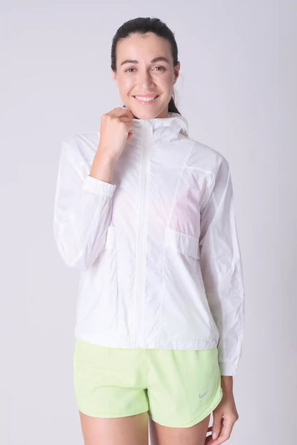 SPWO0158 - Women's Semi-transparent Hooded Windbreaker Jacket -White