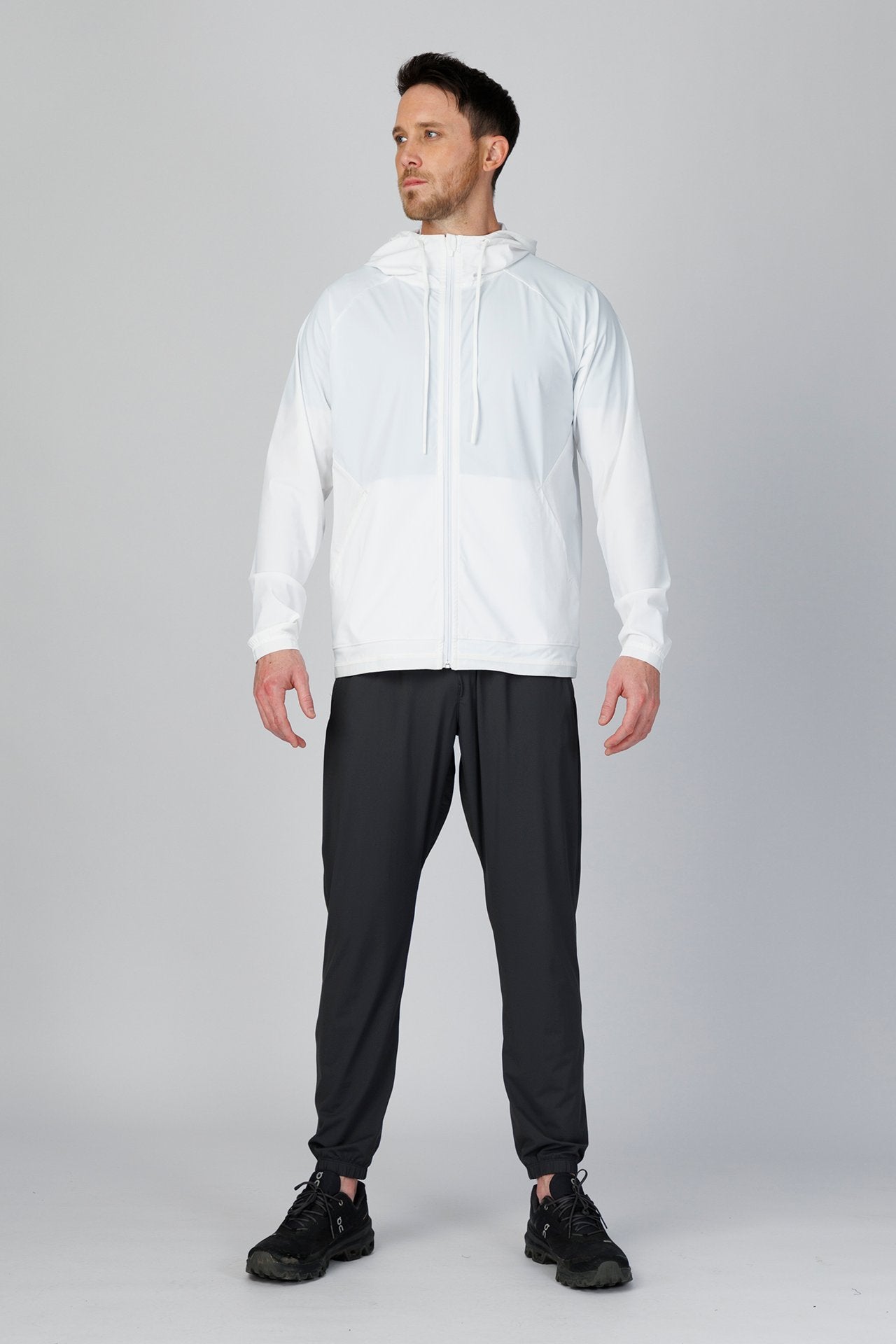 SPO0163 - Lightweight Stretch Nylon Workout Hooded Jacket - White