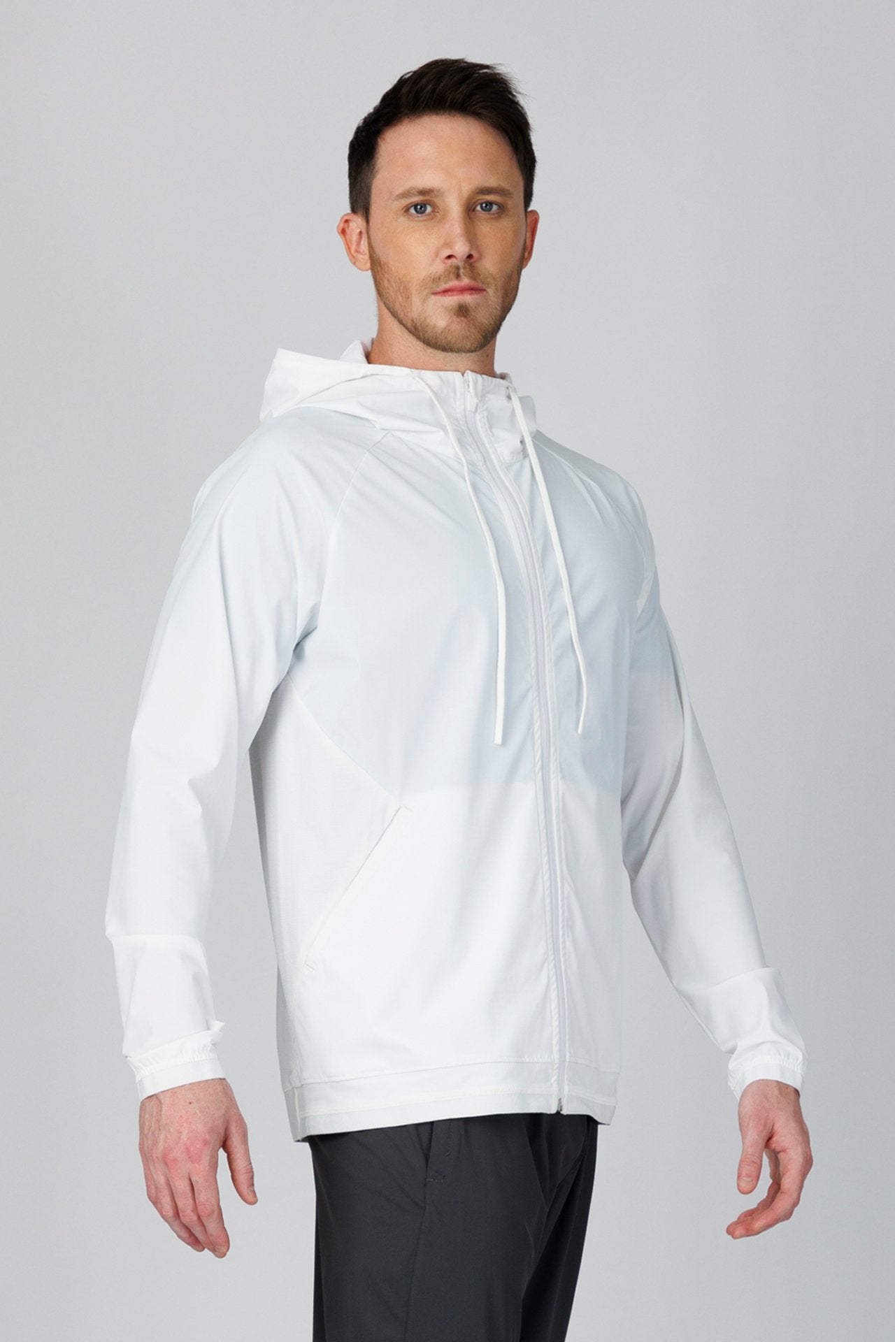 SPO0163 - Lightweight Stretch Nylon Workout Hooded Jacket - White