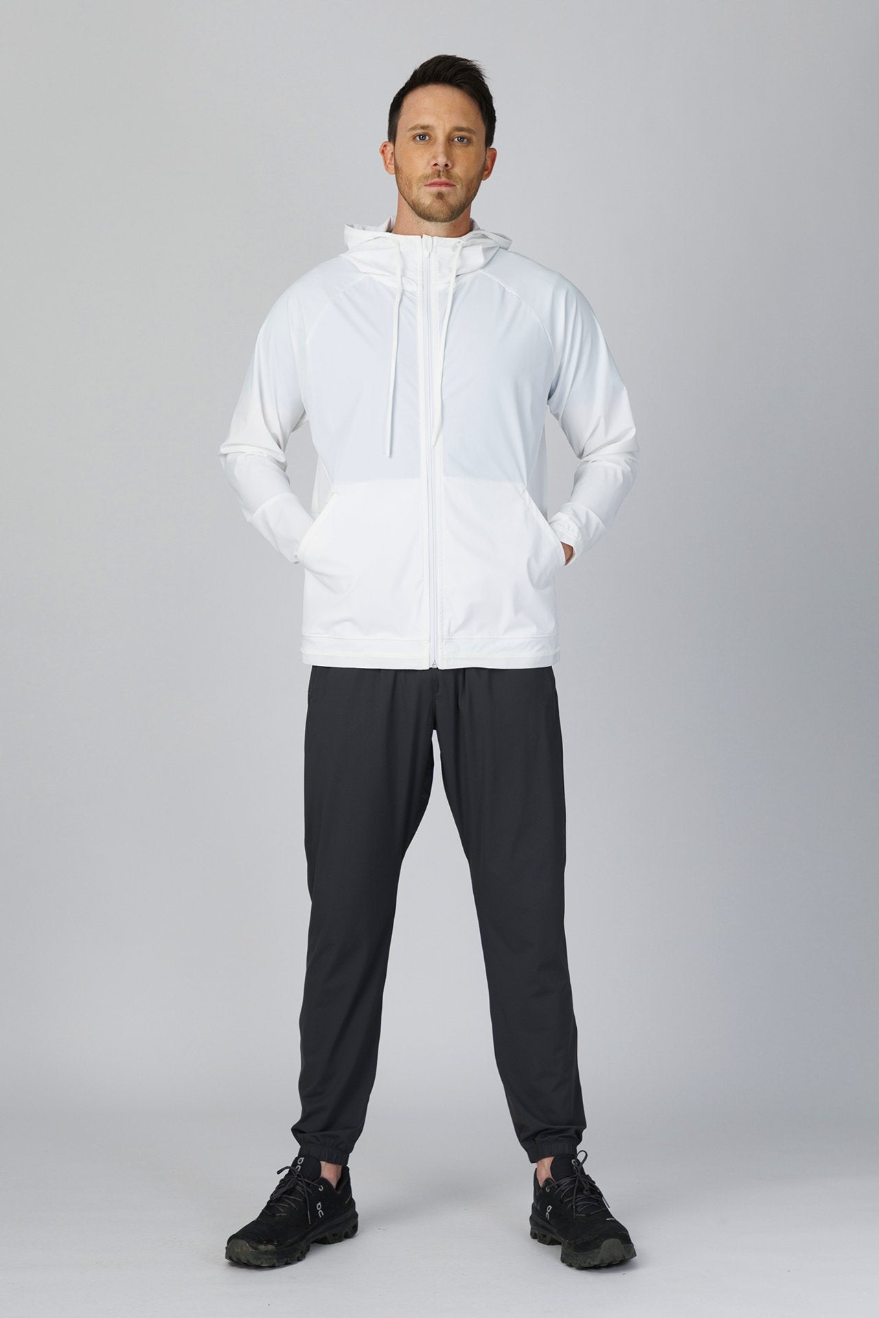 SPO0163 - Lightweight Stretch Nylon Workout Hooded Jacket - White