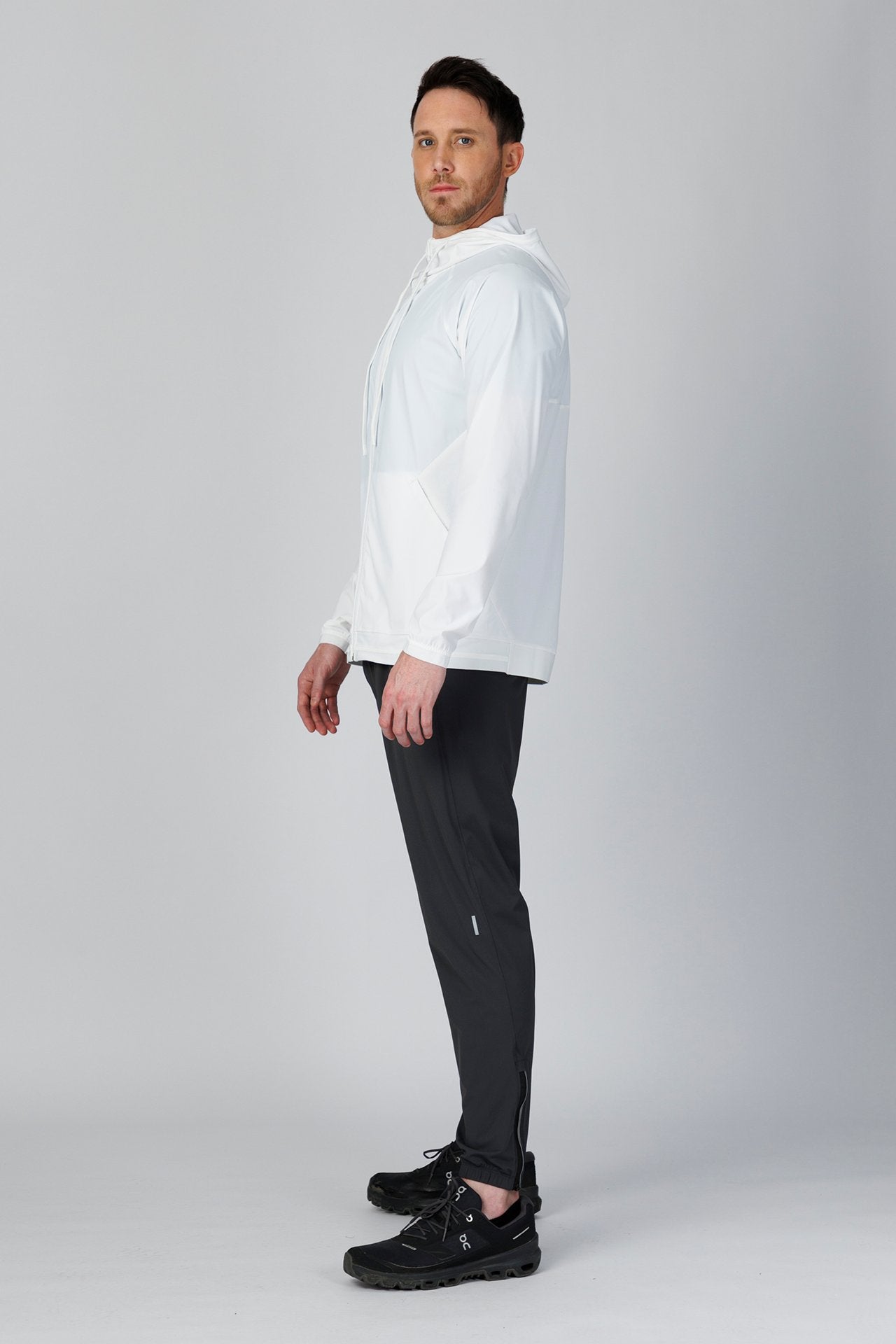 SPO0163 - Lightweight Stretch Nylon Workout Hooded Jacket - White