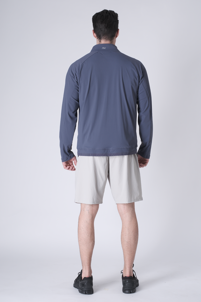 SPO0164 - Lightweight Stretch Nylon Workout Mock Neck Jacket - Ash Blue