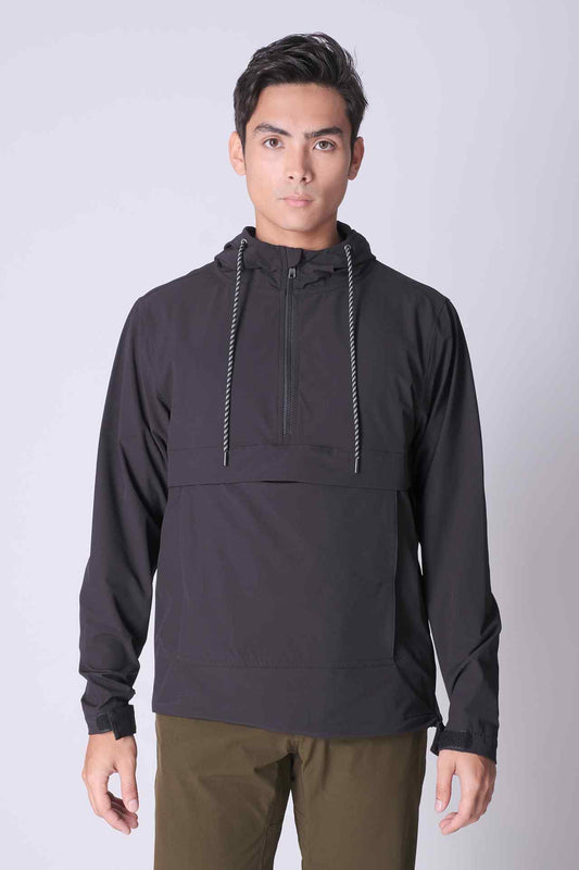 SPO0187 - Water Repellent Stretch Nylon Isthmus Anorak - Black