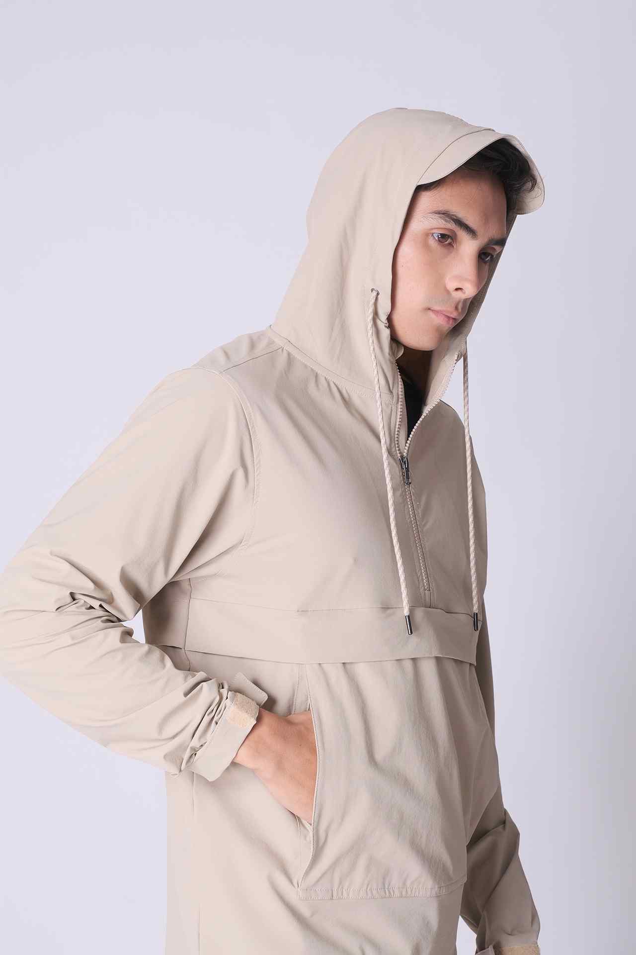 SPO0187 - Water Repellent Stretch Nylon Isthmus Anorak - Khaki