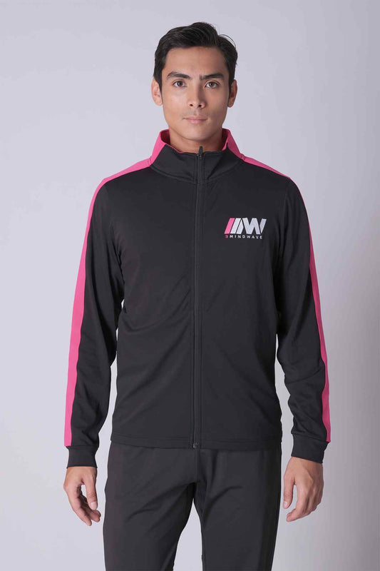 SPO0189 - Insulated 4-Way Stretch Interlock Color-blocking Full Zip Mock Neck Training Jacket - Black/Pink