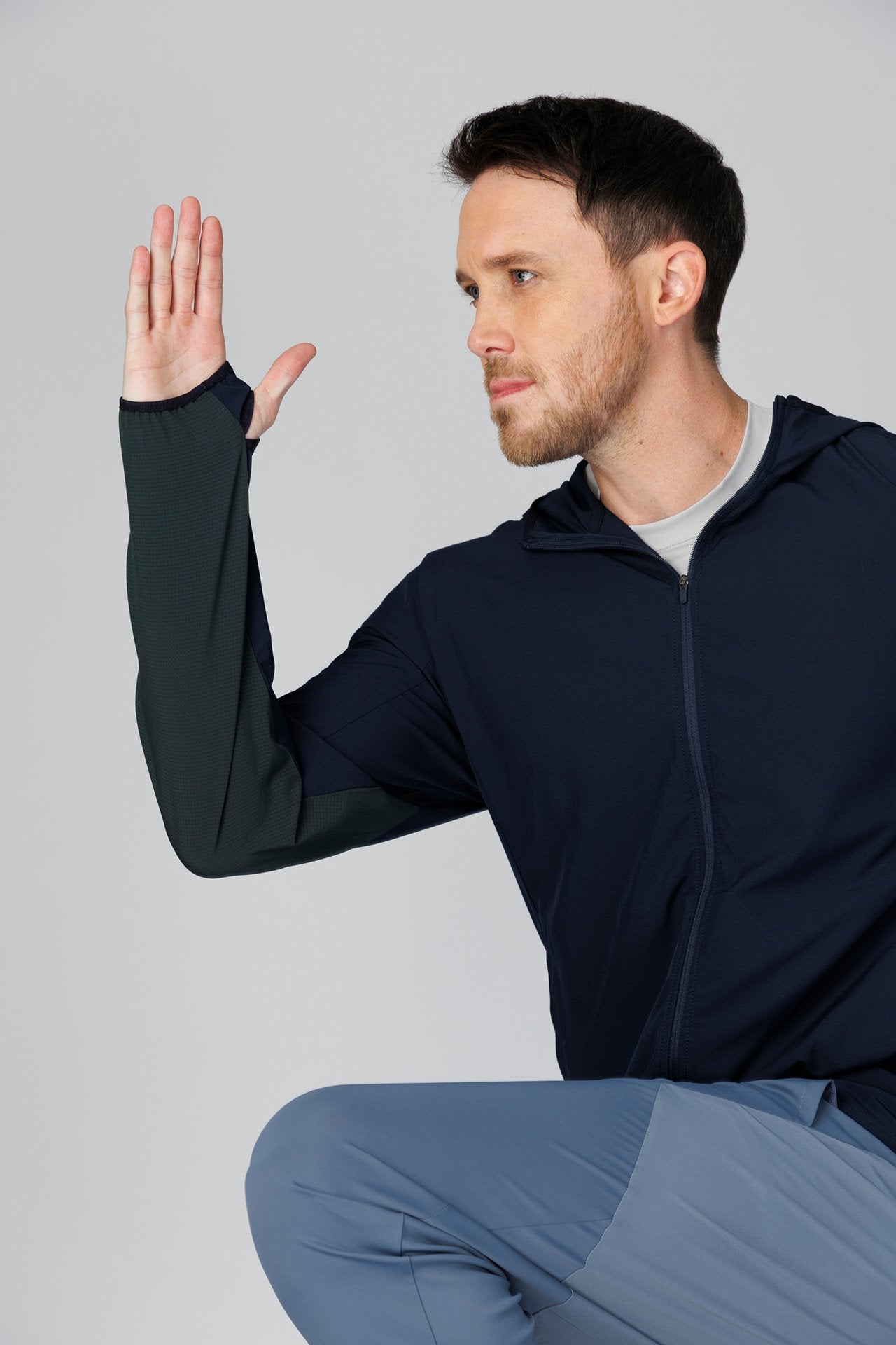 SPO0218 - Lightweight Stretch Full-Zip Packable Windbreaker Hooded Jacket - Navy