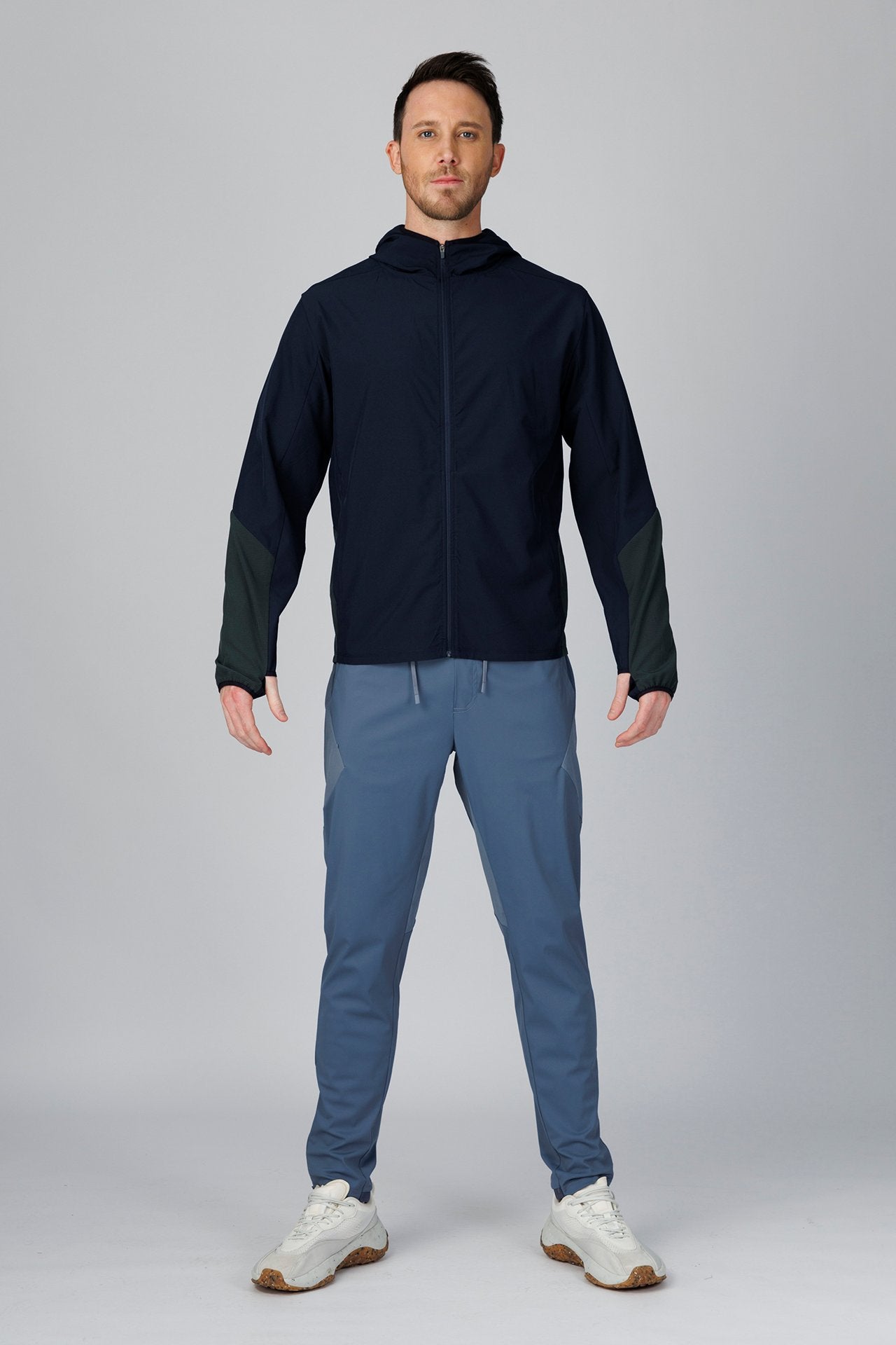 SPO0218 - Lightweight Stretch Full-Zip Packable Windbreaker Hooded Jacket - Navy