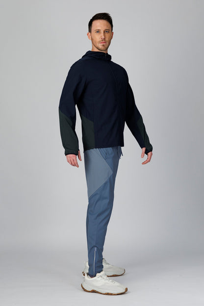 SPO0218 - Lightweight Stretch Full-Zip Packable Windbreaker Hooded Jacket - Navy