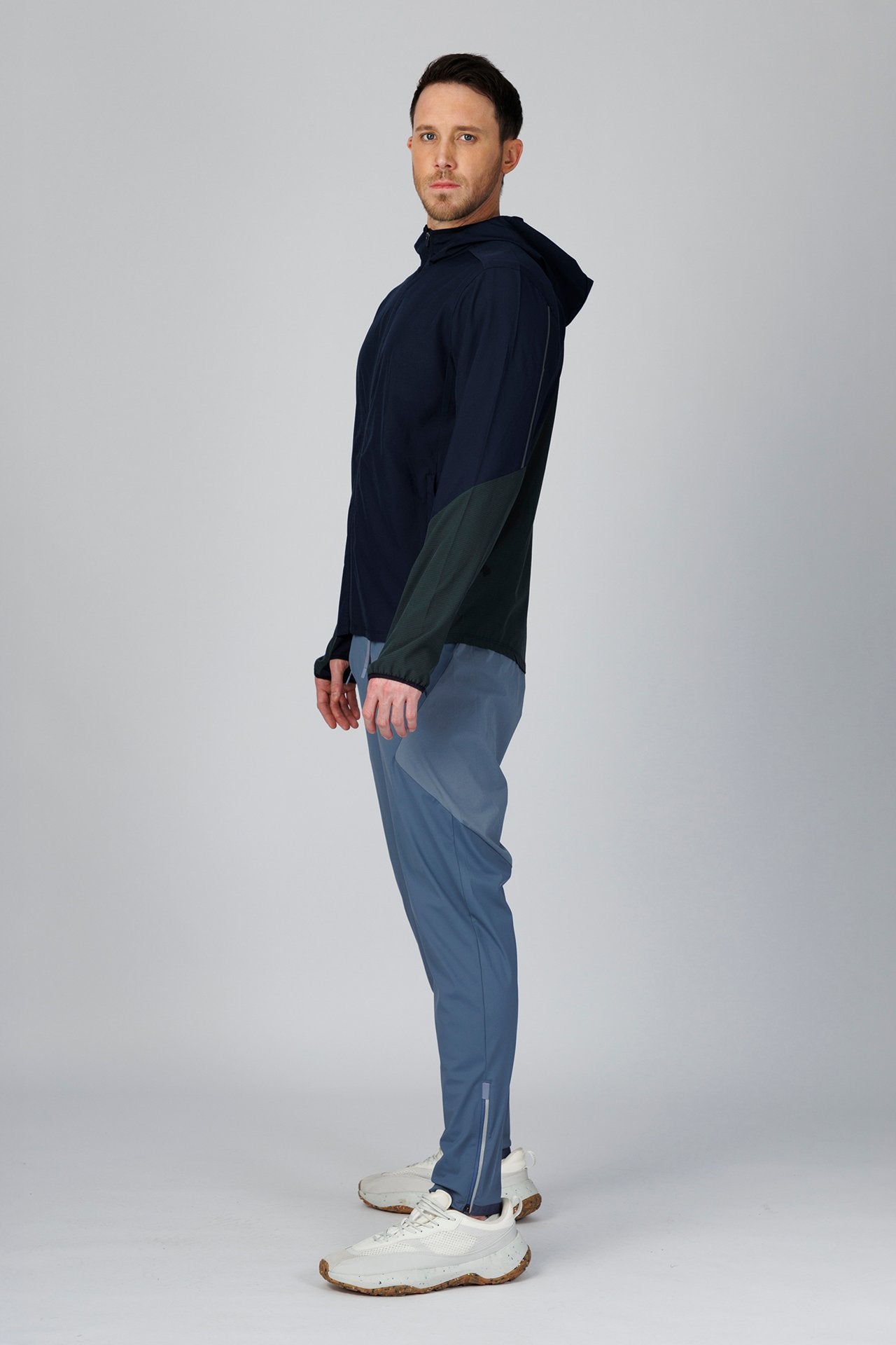 SPO0218 - Lightweight Stretch Full-Zip Packable Windbreaker Hooded Jacket - Navy