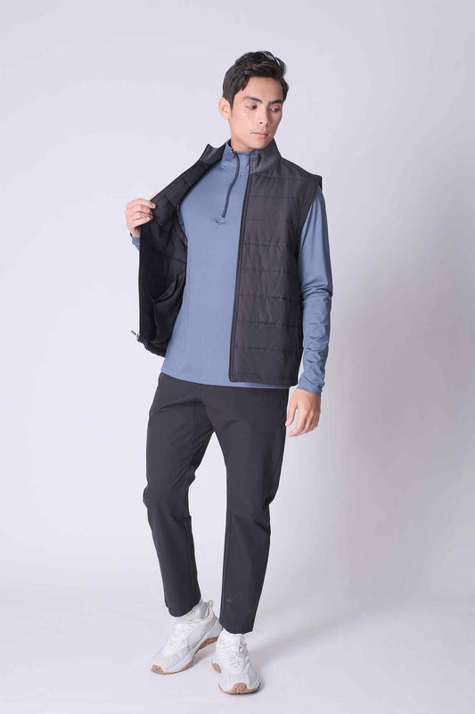 SPO0225 - Sustainable Water Resistant Hybrid Stretch Thermal Golf Performance Puffer Vest - Black