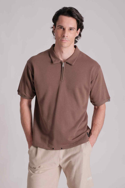 SPP0009 - Essential French Terry Half Zip Short Sleeve Polo - Army Green