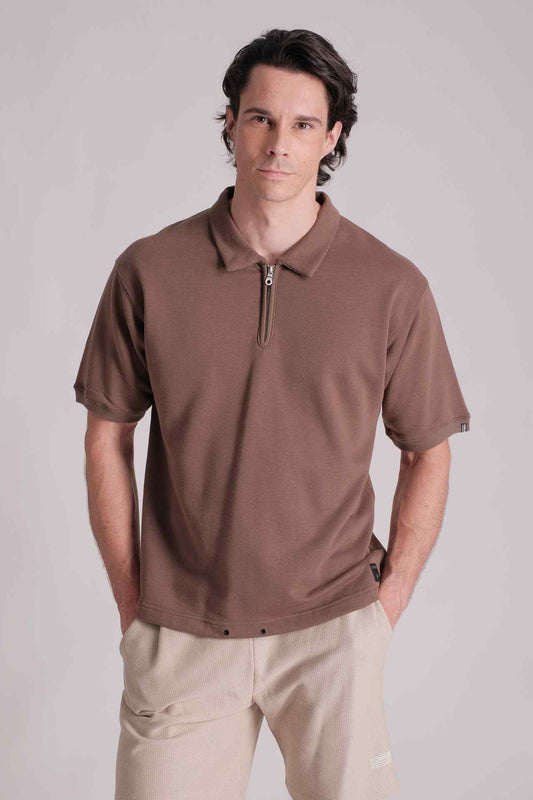 SPP0009 - Essential French Terry Half Zip Short Sleeve Polo - Army Green