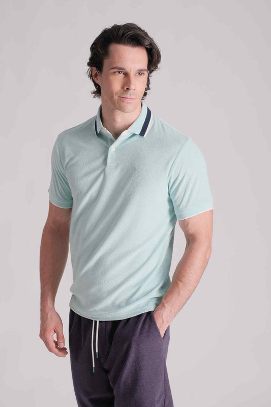 SPP0026 - Resort Towelling Stripe Collar Cotton Terry Velour Polo Shirt - Mint
