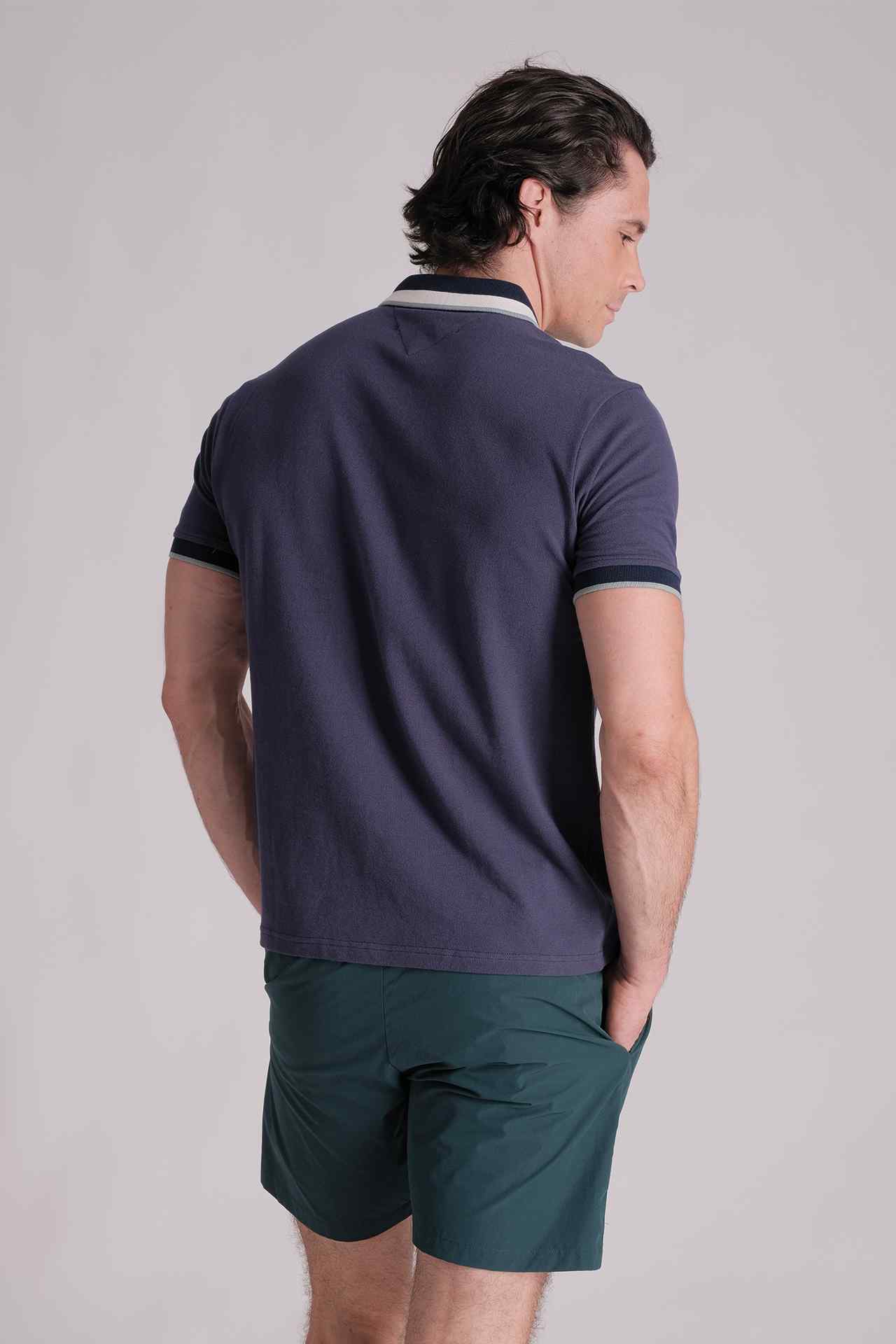 SPP0026 - Essential Single Pique Stripe Collar Polo Shirt - Navy