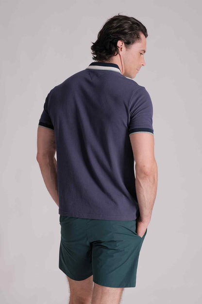 SPP0026 - Essential Single Pique Stripe Collar Polo Shirt - Navy
