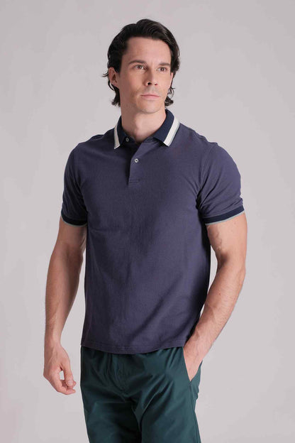 SPP0026 - Essential Single Pique Stripe Collar Polo Shirt - Navy