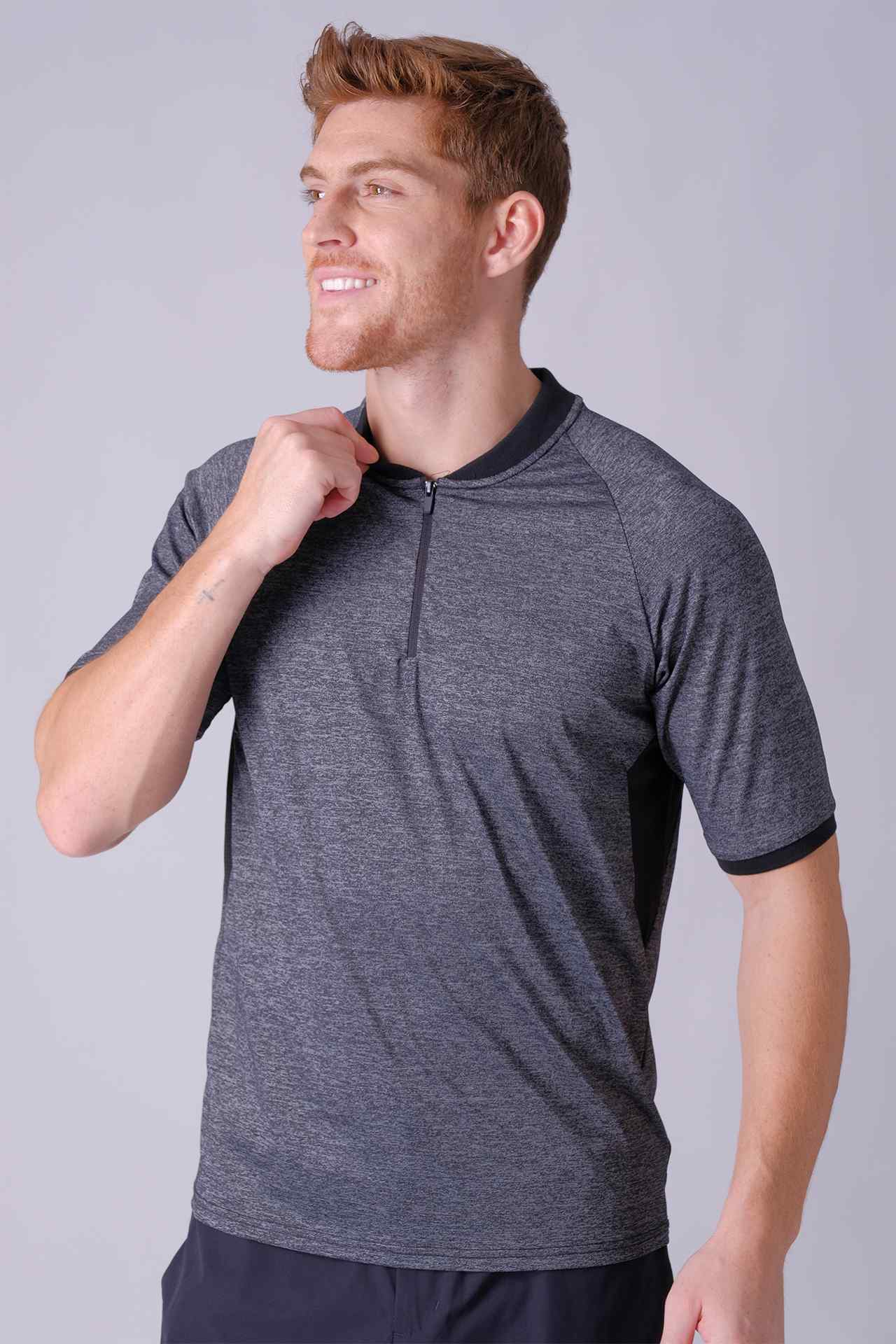 SPP0028 - Quick-Dry Stretch Half-zip Golf Polo - Heather Black