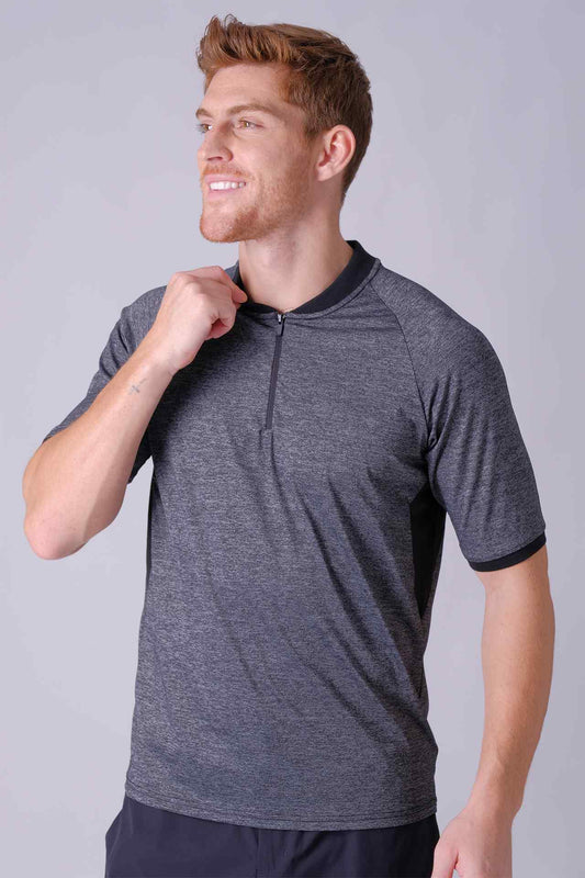 SPP0028 - Quick-Dry Stretch Half-zip Golf Polo - Heather Black