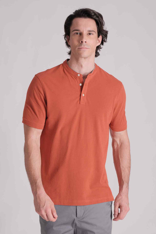 SPP0042 - Cotton Grandad Collar Resort Polo Shirt - Orange